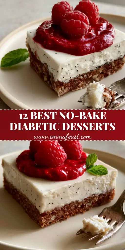 Diabetic Desserts: No-Bake Raspberry Vanilla Bean Cheesecake Bars 4 A stack of no-bake raspberry cheesecake bars with a thick pecan crust and vanilla bean specks. (diabetic desserts)